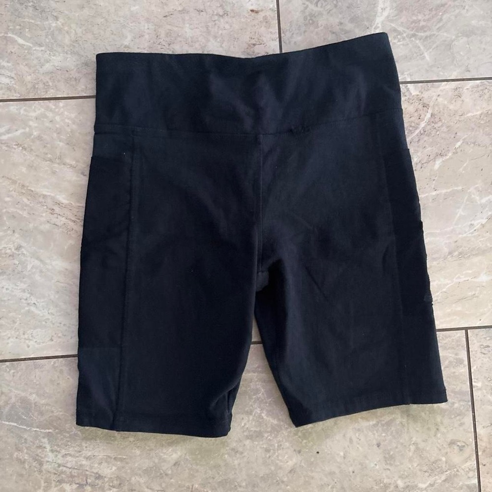 Bebe Womens Black Biker Shorts High Waisted Athletic Activewear with Pockets
